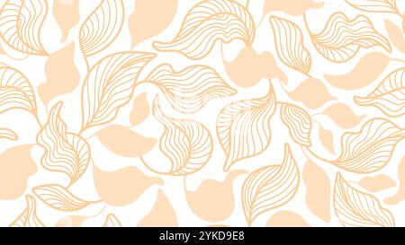 Linie goldene Blätter. Hintergrund des Kunstvektors. Nahtloses Muster, luxuriöses, handgezeichnetes Laub in minimalistischem, schlichtem Stil Stock Vektor