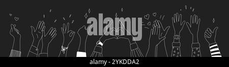 Kritzelskizze Hände hoch Gesten Comic Icons Silhouetten Vektor Set. Stock Vektor