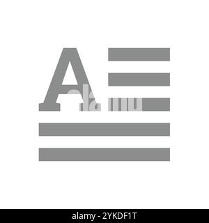 Symbol für Textdatei-Vektor. Geben Sie ein einfaches Symbol mit dem Buchstaben A. ein Stock Vektor