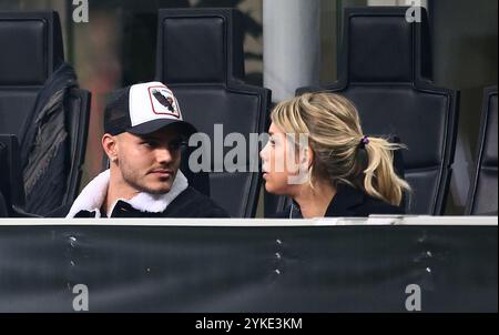 Mailand, Italien. Februar 2019. Foto Spada/LaPresse21 Febbraio 2019 Milano ( Italia ) Sport calcio Inter vs Rapid Wien - Europa League 2018/2019 - Sedicesimi di Finale - Stadio San Siro Nella Foto: Mauro Icardi Wanda Nara Foto Spada/LaPresse 21. Februar 2019 Mailand ( Italien ) Sport Soccer Inter vs Rapid Wien - Europa League - sechzehntelfinale - San Siro Stadion im Bild: Mauro Icardi Wanda Nara Credit: Laamy Live News Stockfoto