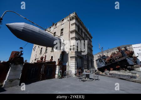 Mock Airship, Steampunk HQ, Oamaru, North Otago, South Island, New Zealandl Stockfoto