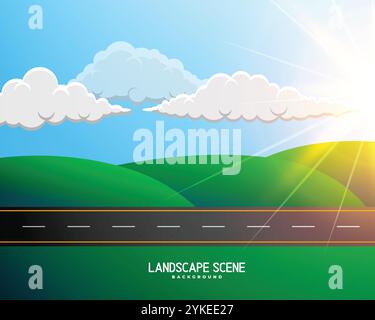 Grüne cartoon Landschaft mit Straße Hintergrund Stock Vektor