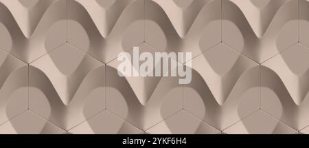 Eine fesselnde 3D-Illustration mit einem nahtlosen geometrischen Muster aus beigefarbenen Formen, die ein visuell beruhigendes und symmetrisches DE erzeugen Stockfoto