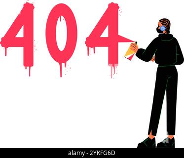 404 Fehler Mit Weiblichem Zeichenspray Graffiti In Der Flachen Vektor-Illustration, Die Website Nicht Gefunden, Kreative Problemlösung Und Kunst Symbolisiert Stock Vektor