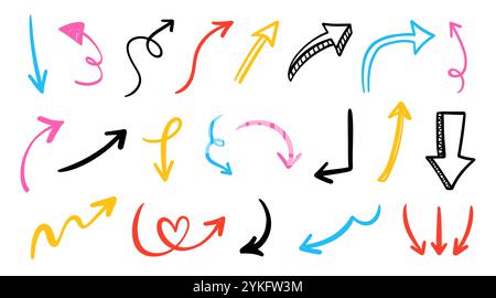 Vektor Verschiedene Scribbles Pfeile Markierungen Symbole Gesetzt. Stock Vektor