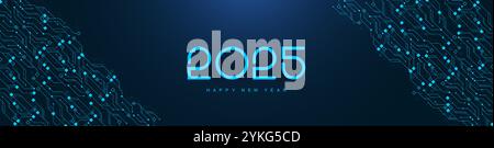Abstrakte Postervorlage 2025 mit Leiterplattenstruktur. Digital-Banner oder -Header 2025 Silvester Stock Vektor