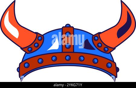 Vektor-Grafik-Illustration des Helms mit Hörnern im Cartoon-Stil. Kopfbedeckung für Party oder Karneval. Das Symbol ist perfekt für Webdesign und dekoratives Elem Stock Vektor
