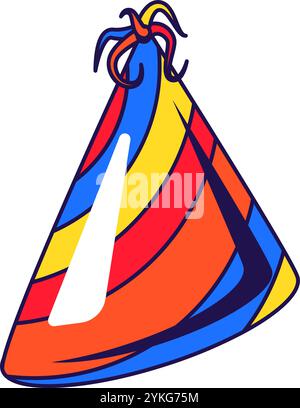 Vektor-Grafik-Illustration von Kegel Hut im Zeichentrickstil. Kopfbedeckung für Party oder Karneval. Das Symbol ist perfekt für Webdesign, dekorative Elemente, Pri Stock Vektor