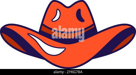 Vektor-Grafik-Illustration von Cowboyhut im Cartoon-Stil. Stylischer Retro-Kopfschmuck. Kopfbedeckung für Party oder Karneval. Das Symbol ist perfekt für Web-Desig Stock Vektor