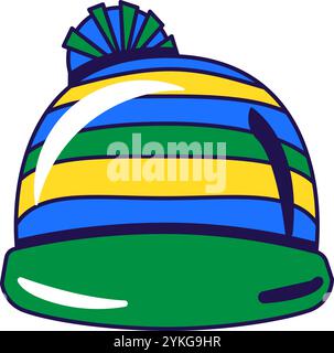 Vektor-Grafik-Illustration von warmer Wintermütze mit Pompon im Zeichentrickstil. Kopfbedeckung für die kalte Jahreszeit. Die Ikone ist perfekt für Webdesign und dekorative Designs Stock Vektor