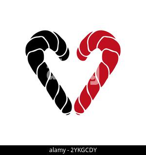Vektorzeichnung zweier herzförmiger Lutscher rot und schwarz. Handgezeichnet handgezeichnet Umrisse Kritzelklammer Art. Zum Valentinstag, zu Winterjubiläen, Stock Vektor