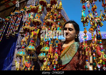 Islamabad, Pakistan. November 2024. Wunderschöne handgefertigte Puppen, die mit Kulturkleidung und Ornamenten aus allen Provinzen Pakistans dekoriert sind. Ihre Kleidung identifiziert nicht nur die verschiedenen Provinzen, sondern zeigt auch ihre Bräuche und Traditionen. So zeigt eine Puppe mit Burka und Mütze das Schleierritual der Provinz Khyber Pakhtunkhwa, während eine Puppe mit einer Sindhi-Mütze die Kultur des Sindh zeigt. Fawzia und ihre Tochter Ambrin Fatima haben nicht nur ihren Stand im Volkserbe aufgebaut, sondern sind ein integraler Bestandteil jedes Kulturfestivals in ganz Pakistan, weil niemand in Pakistan Ha tut Stockfoto