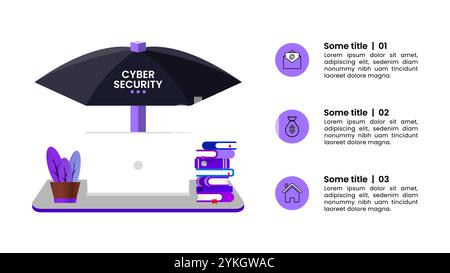 Infografik-Vorlage mit Symbolen und 3 Optionen oder Schritten. Cybersicherheitskonzept. Kann für Workflow-Layout, Diagramm, Banner und Webdesign verwendet werden. Vektoril Stock Vektor