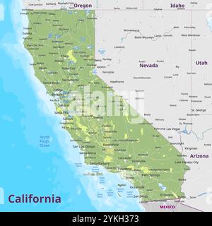 Physische politische Karte von Kalifornien, USA Stock Vektor