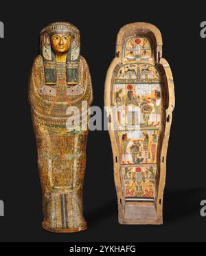 Sarg von Nesykhonsu. c. 976–889 v. Chr. Theben, Ägypten. Gessoed und gemalte Platanen-Feige Stockfoto