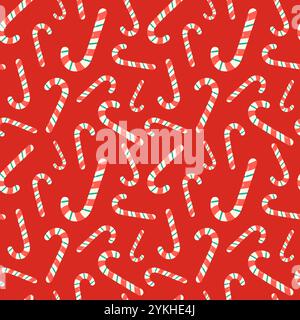 Weihnachtsbonbon Zuckerrohr Muster nahtlose Vektorillustration. Roter weihnachtlicher Hintergrund mit süßen Feiertagselementen. Stock Vektor