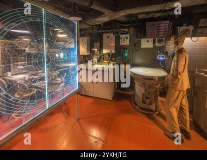 Innenraum des Kampfinformationszentrums an Bord der USS Alabama, USS ALABAMA Battleship Memorial Park, Mobile, Alabama, USA Stockfoto