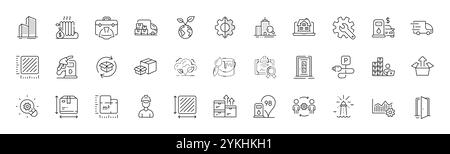Wolkenkratzer, Pinsel und Leuchtturm. Für Web-App drucken. Zeilensymbole. Vektor Stock Vektor