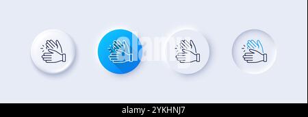Symbol für die Klatsch-Handlinie. Neumorphie, blauer Verlauf, 3D-Pin-Tasten. Klatschzeichen. Siegesgessymbol. Zeilensymbole. Neumorphe Schaltflächen mit Kontur si Stock Vektor