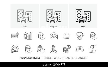 Symbole für Gamepad, Kaffee und Cashback. Für Web-App drucken. Zeilensymbole. Vektor Stock Vektor