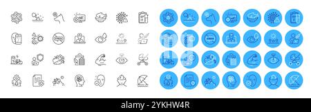 E-Bike, Kinderwagen und Familie Versicherungslinie Symbole Pack. Medizinische Analysen, Hautfeuchte, Coronavirus Web-Symbol. Medizinische Analysen, Stop STRE Stock Vektor