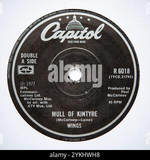 Mitte des Labels der Sieben-Zoll-Single-Version von Mull of Kintyre von Wings, die 1977 veröffentlicht wurde Stockfoto
