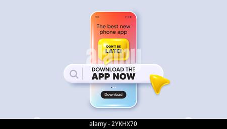 Laden Sie die App jetzt herunter. Bildschirm für das Modell des Telefons. Kommen Sie nicht zu spät. Sonderangebot Preisschild. Symbol für Werberabatte. Suchleiste für App-Download per Telefon. Tun Stock Vektor
