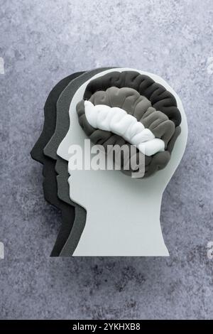 Probleme mit der psychischen Gesundheit, Störung des Nervensystems, Depression, Schizophrenie, Verhaltensänderungen. Draufsicht. Hochwertige Fotos Stockfoto