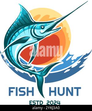 Schwertfisch-Logo. Fishing Club Turnier farbiges Emblem isolierte Vektor-Illustration Stock Vektor