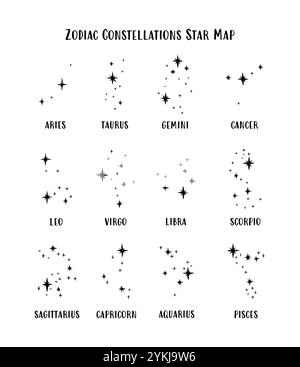 Das Konstellationshoroskop. Astronomische Sternkonstellationen. Konstellation minimalistische Vektor-Illustration. 12 Tierkreiszeichen Stock Vektor