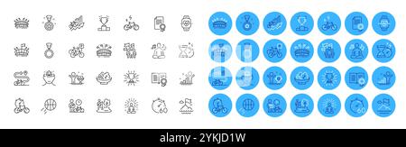 Yoga-Musik, Winner Cup und Basketball Line Icons Pack. Für Web-App. Farbsymbolschaltflächen. Vektor Stock Vektor