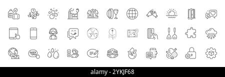 Symbole für die Positionslinien Globus, Sonnenuntergang und Foto. Für Web-App drucken. Zeilensymbole. Vektor Stock Vektor