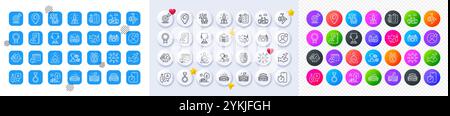 Zeilensymbole für Timer-App, Preisträgermedaille und Fitness-Kalender. Für Web-App drucken. Zeilensymbole. Vektor Stock Vektor