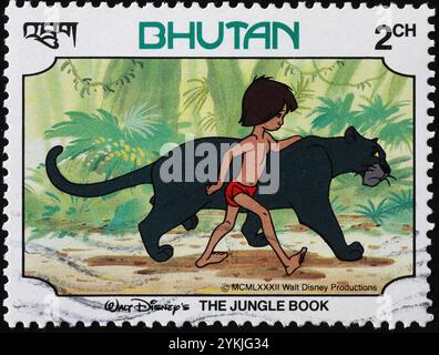 Mowgli und Bagheera aus dem Dschungelbuch von Disney auf Briefmarke Stockfoto