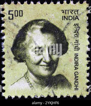 Premierministerin indira Gandhi auf indischer Vintage-Marke Stockfoto