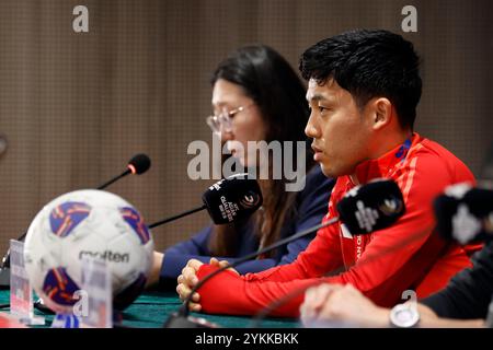 Wataru Endo (JPN), 18. November 2024 - Fußball/Fußball: Japan-Cheftrainer Hajime Moriyasu und Wataru Endo nehmen an einer Pressekonferenz der FIFA-Weltmeisterschaft 2026 im Finale der Asiatischen Qualifikationsrunde Gruppe C gegen China im Egret-Stadion in Xiamen, China Teil. Quelle: AFLO/Alamy Live News Stockfoto