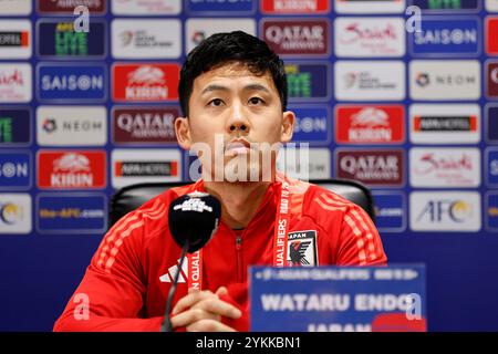 Wataru Endo (JPN), 18. November 2024 - Fußball/Fußball: Japan-Cheftrainer Hajime Moriyasu und Wataru Endo nehmen an einer Pressekonferenz der FIFA-Weltmeisterschaft 2026 im Finale der Asiatischen Qualifikationsrunde Gruppe C gegen China im Egret-Stadion in Xiamen, China Teil. Quelle: AFLO/Alamy Live News Stockfoto