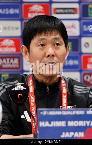 Hajime Moriyasu (JPN), 18. November 2024 - Fußball/Fußball: Japan-Cheftrainer Hajime Moriyasu und Wataru Endo nehmen an einer Pressekonferenz der FIFA-Weltmeisterschaft 2026 im Finale der asiatischen Qualifikationsrunde Gruppe C gegen China im Egret Stadium in Xiamen, China Teil. Quelle: AFLO/Alamy Live News Stockfoto