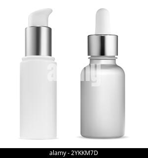 Modell für kleine Tropfflasche. Serum Face Clear kosmetische, isolierte 3D-Vektorvorlage. Airless-Spenderpaket für Essence Oil, Mini-Flakon. Hautmois Stock Vektor