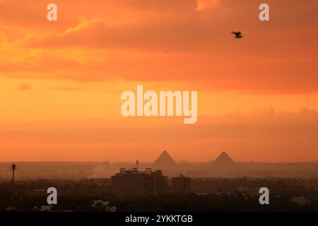 Kairo. November 2024. Dieses Foto, aufgenommen am 18. November 2024, zeigt einen Blick auf die Pyramiden von Gizeh bei Sonnenuntergang in Kairo, Ägypten. Quelle: Sui Xiankai/Xinhua/Alamy Live News Stockfoto