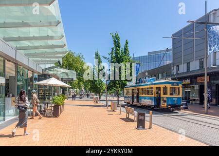 Christchurch Tramways City Tour Tram, High Street, Christchurch Central, Christchurch (Ōtautahi), Canterbury, Neuseeland Stockfoto