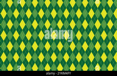 Dunkelgrünes Argyle-Vektor-Muster, Weihnachtshintergrund, Golf-Textildruck, Smaragd-Diamanten mit Gold-Akzent-Linien, nahtlose Fliese Stock Vektor