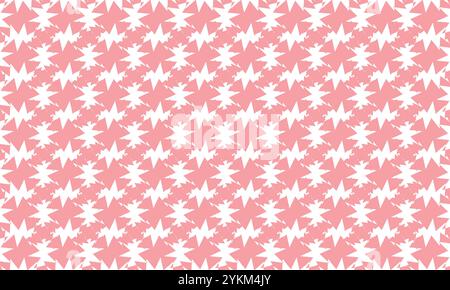 Kompliziertes rosafarbenes und weißes Sternmuster. Hintergrund überlappender geometrischer Formen, abstraktes wiederkehrendes Design mit rosa und weißen Sternen Stock Vektor