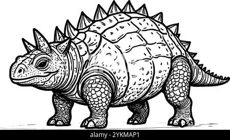 Eine detaillierte Linienzeichnung eines Dinosauriers, eines schwer gepanzerten Dinosauriers mit einem Schlägerschwanz. Stock Vektor