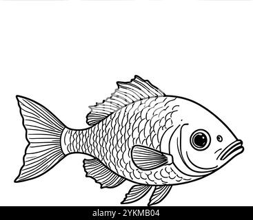 Eine detaillierte Linienzeichnung eines Fisches mit großen Flossen und Skalen, perfekt für eine nautische oder aquatische Illustration. Stock Vektor