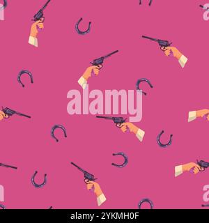 Pistole und Hufeisen auf Pink Stock Vektor