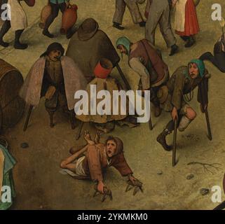 Bruegel - der Kampf zwischen Karneval und Fastenzeit - zeigt die verkrüppelten Bettler. Stockfoto