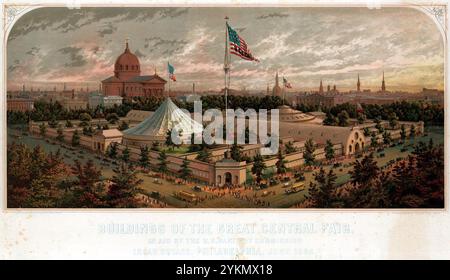 Gebäude der Great Central Fair, zu Hilfe der U.S. Sanitary Commission, Logan Square, Philadelphia, Juni 1864 - Original. Stockfoto