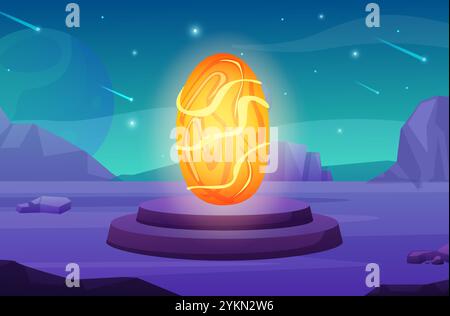Surreale Landschaft mit Feuermagieportal. Fantasy Planet oder Märchenwelt. Flammentür in anderen Welten oder Spielorten, Vektorhintergrund Stock Vektor