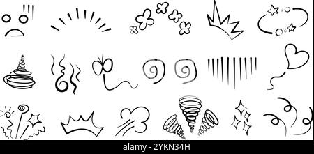 Manga oder Anime Comic Emoticon Element Grafik Effekte Hand gezeichnet Doodle Vektor Illustration Set Stock Vektor